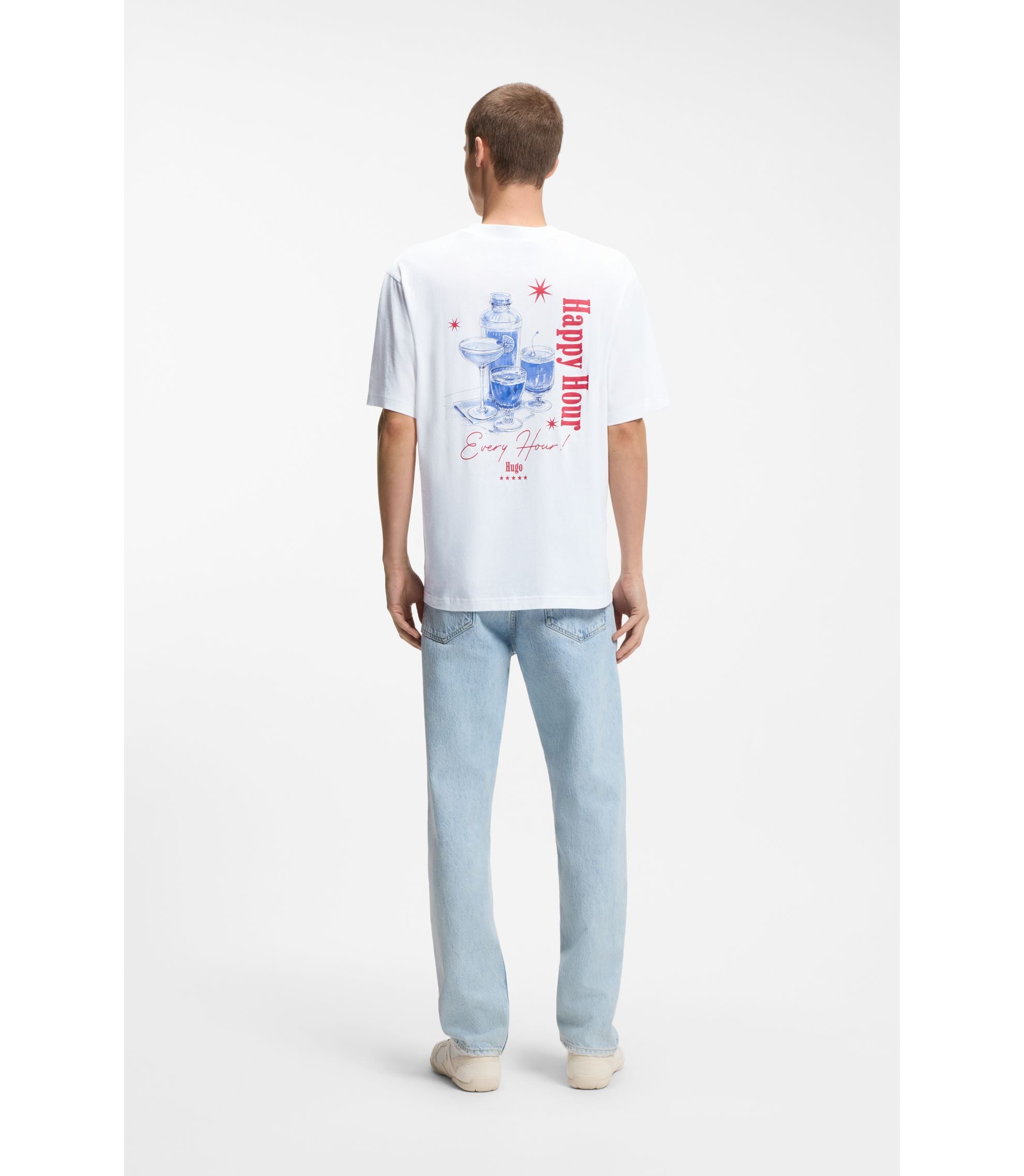 Hugo Cotton Jersey T Shirt With Printed Artwork White