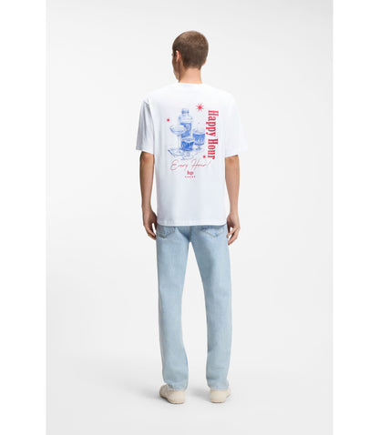 Hugo Cotton Jersey T Shirt With Printed Artwork White