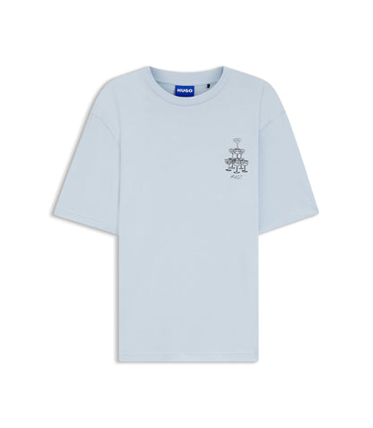 Hugo Cotton Jersey T Shirt With Printed Artwork Light Blue
