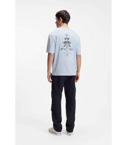 Hugo Cotton Jersey T Shirt With Printed Artwork Light Blue