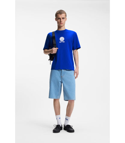 Hugo Cotton Jersey T Shirt With Happy Hugo Artwork Light Blue