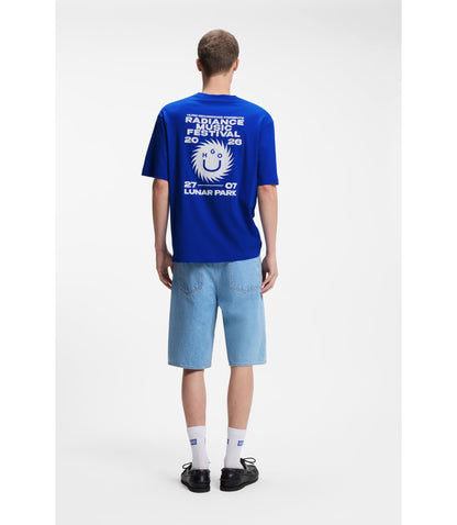 Hugo Cotton Jersey T Shirt With Happy Hugo Artwork Light Blue