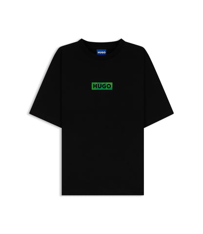 Hugo Cotton Jersey T Shirt With Printed Artwork Black