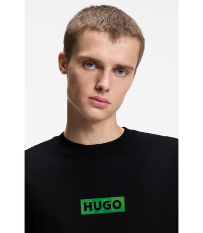 Hugo Cotton Jersey T Shirt With Printed Artwork Black