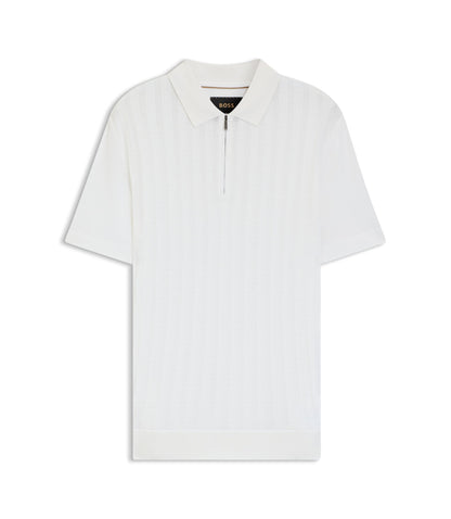 Boss Cotton Silk Polo Shirt With Zip Neck White