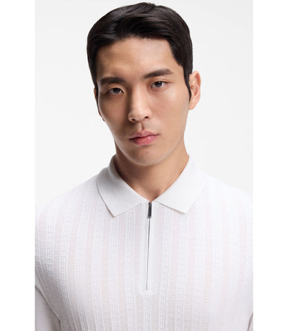 Boss Cotton Silk Polo Shirt With Zip Neck White