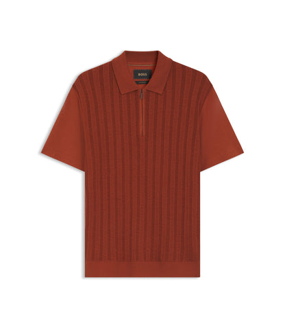 Boss Cotton Silk Polo Shirt With Zip Neck Brown