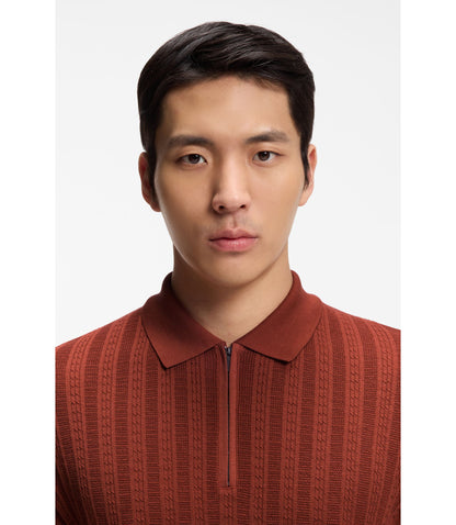 Boss Cotton Silk Polo Shirt With Zip Neck Brown