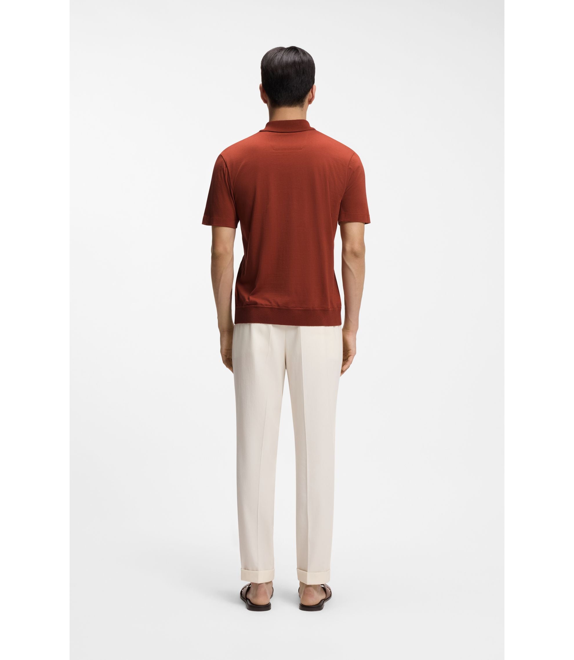 Boss Cotton Silk Polo Shirt With Zip Neck Brown