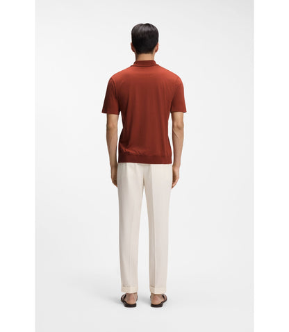 Boss Cotton Silk Polo Shirt With Zip Neck Brown