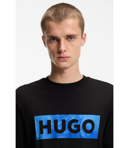Hugo Logo Artwork T Shirt In Cotton Jersey Black