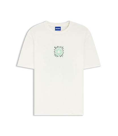 Hugo Printed Artwork T Shirt In Cotton Jersey White