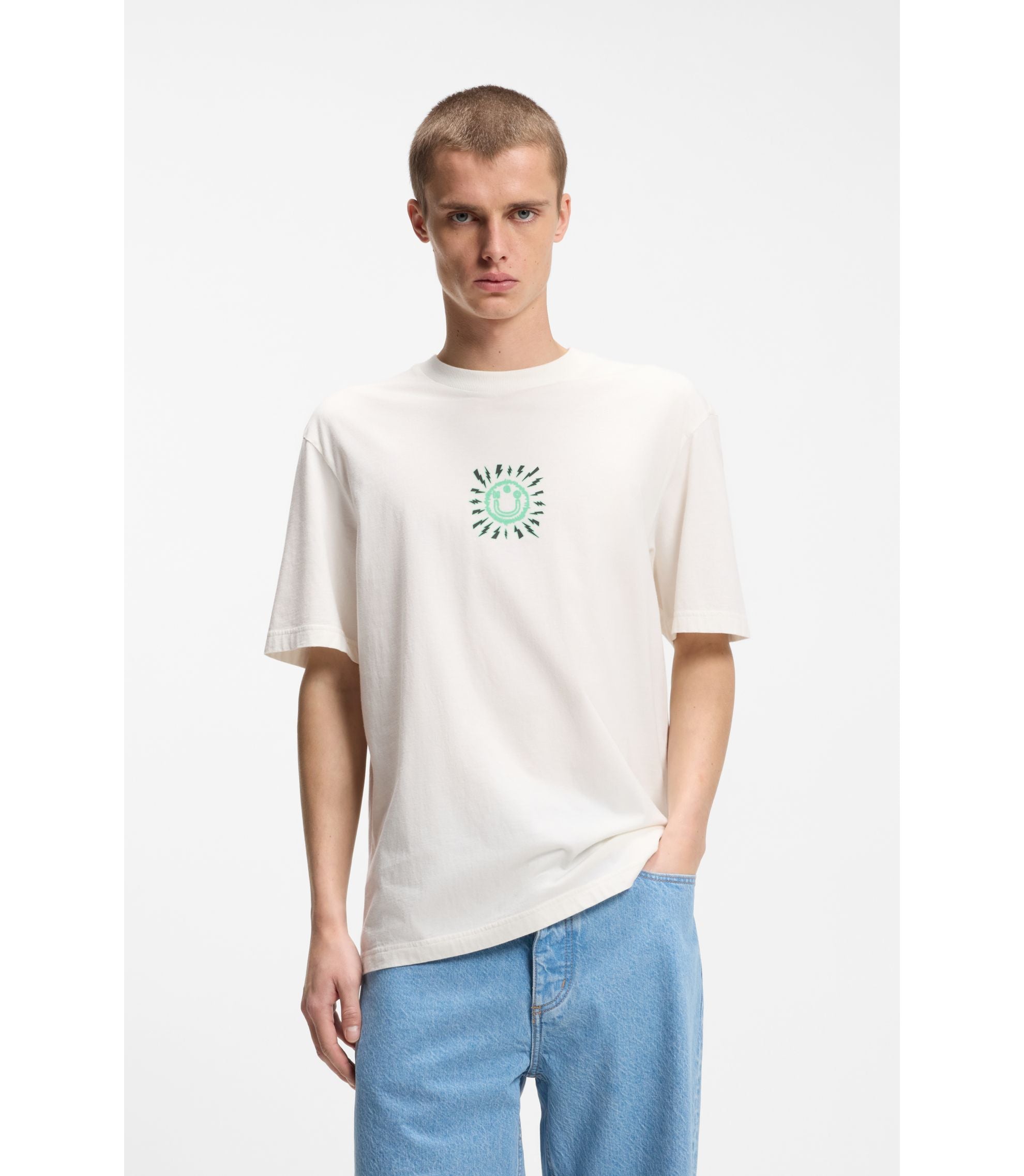 Hugo Printed Artwork T Shirt In Cotton Jersey White