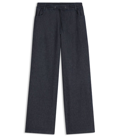 Hugo Regular Fit Trousers In Lightweight Denim With Drawstring Waist Dark Blue Women's