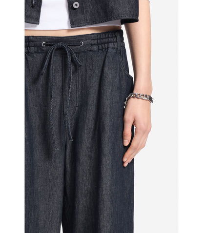 Hugo Regular Fit Trousers In Lightweight Denim With Drawstring Waist Dark Blue Women's