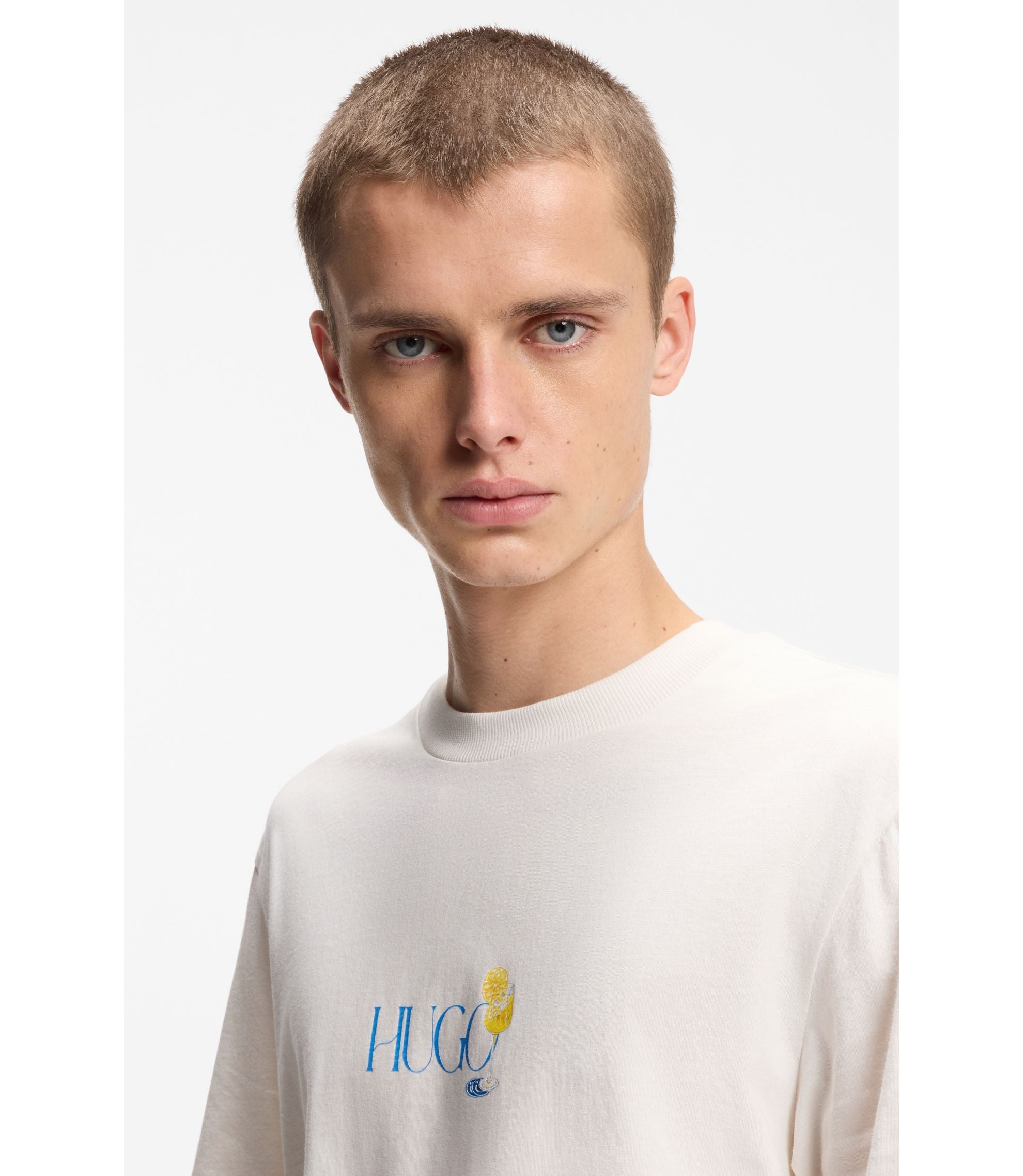 Hugo Cotton Jersey T Shirt With Rear Printed Artwork White