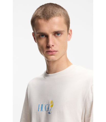 Hugo Cotton Jersey T Shirt With Rear Printed Artwork White