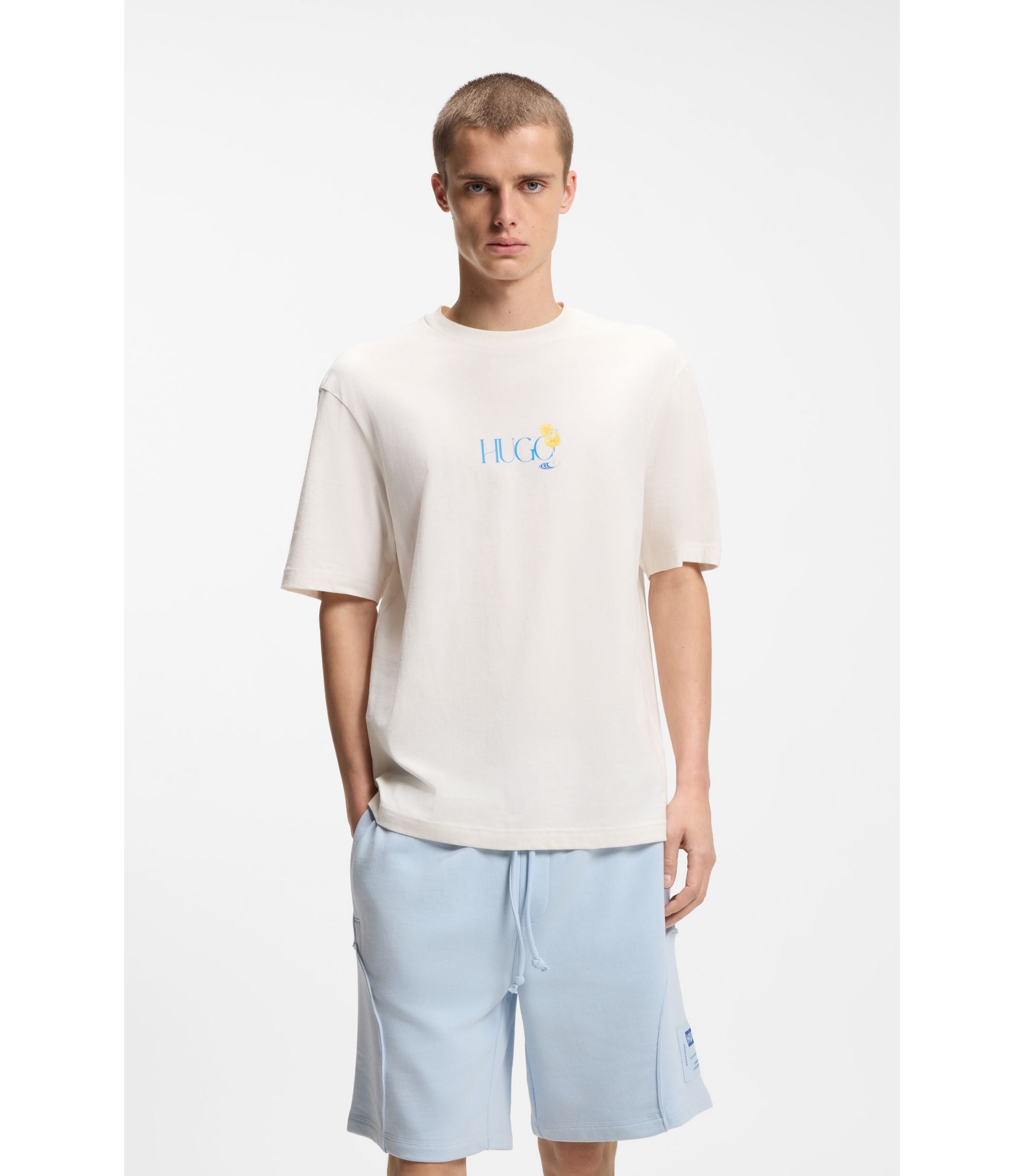 Hugo Cotton Jersey T Shirt With Rear Printed Artwork White