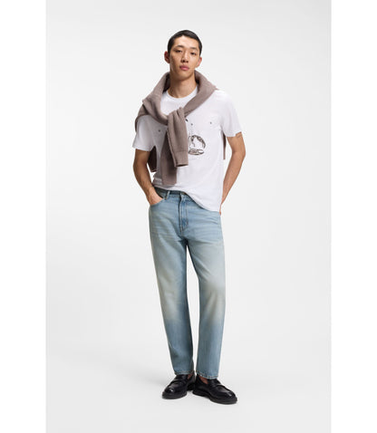 Hugo Relaxed Tapered Fit Jeans In Bright Blue Denim Blue