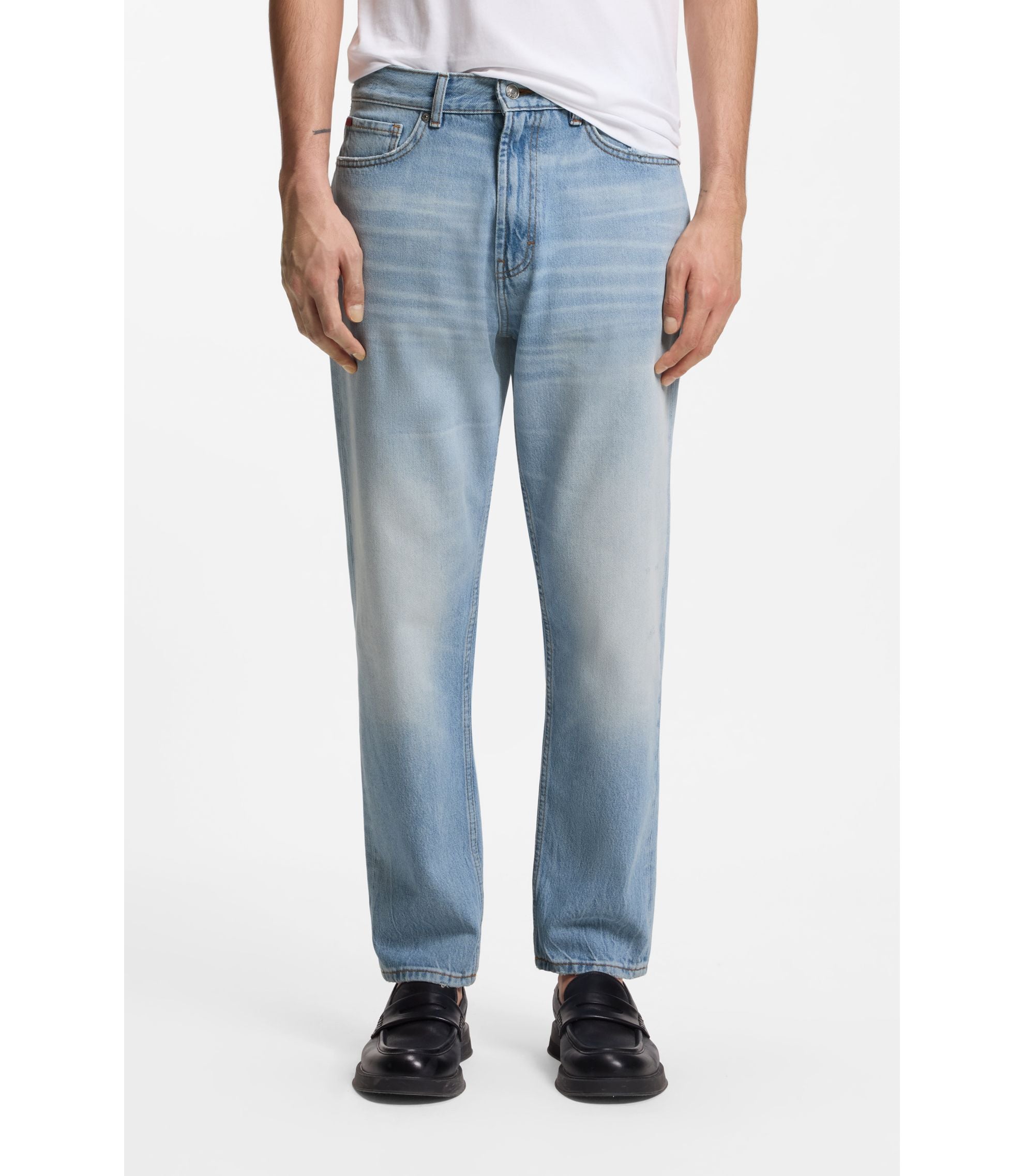 Hugo Relaxed Tapered Fit Jeans In Bright Blue Denim Blue