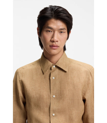 Boss Slim Fit Shirt In Italian Made Linen Beige