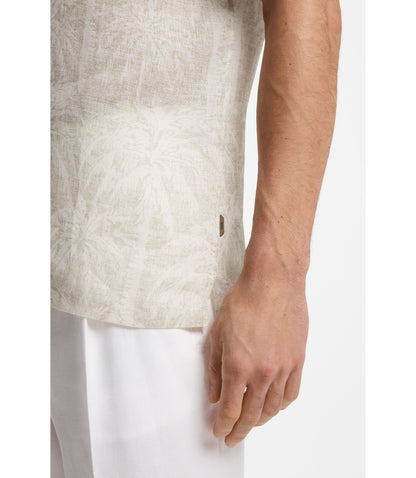 Boss Regular Fit Shirt In Palm Print Italian Linen Beige