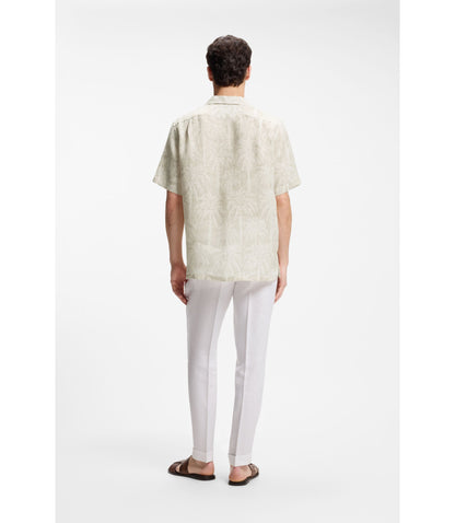 Boss Regular Fit Shirt In Palm Print Italian Linen Beige