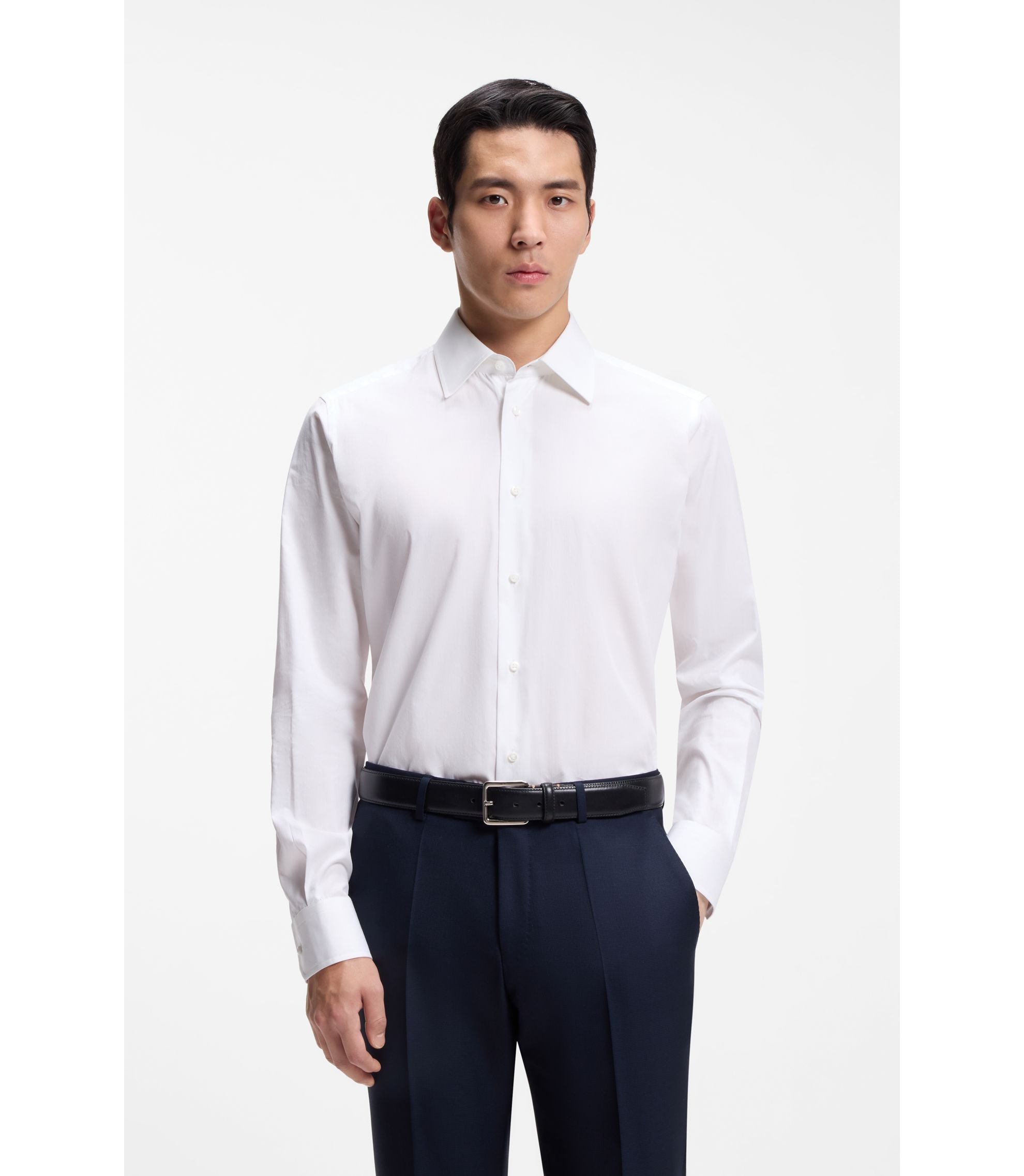 Boss Regular Fit Shirt In Italian Made Cotton And Silk White