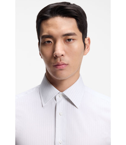 Boss Striped Slim Fit Shirt In Italian Made Cotton Dark Blue
