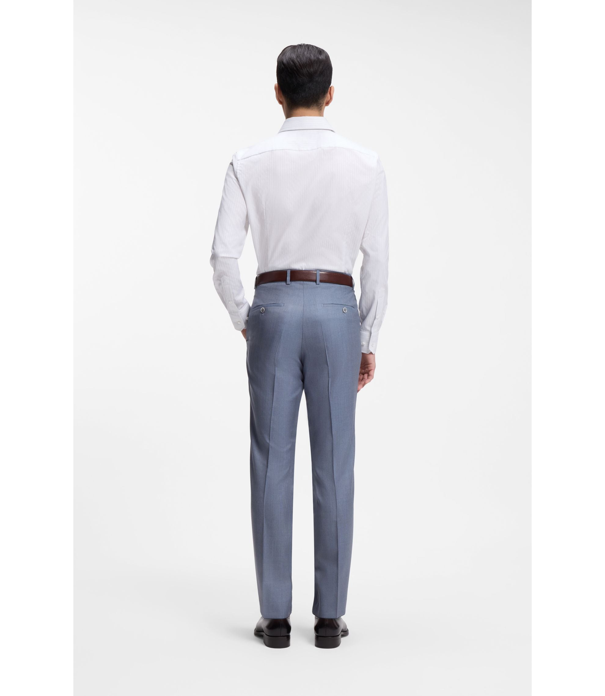 Boss Striped Slim Fit Shirt In Italian Made Cotton Dark Blue