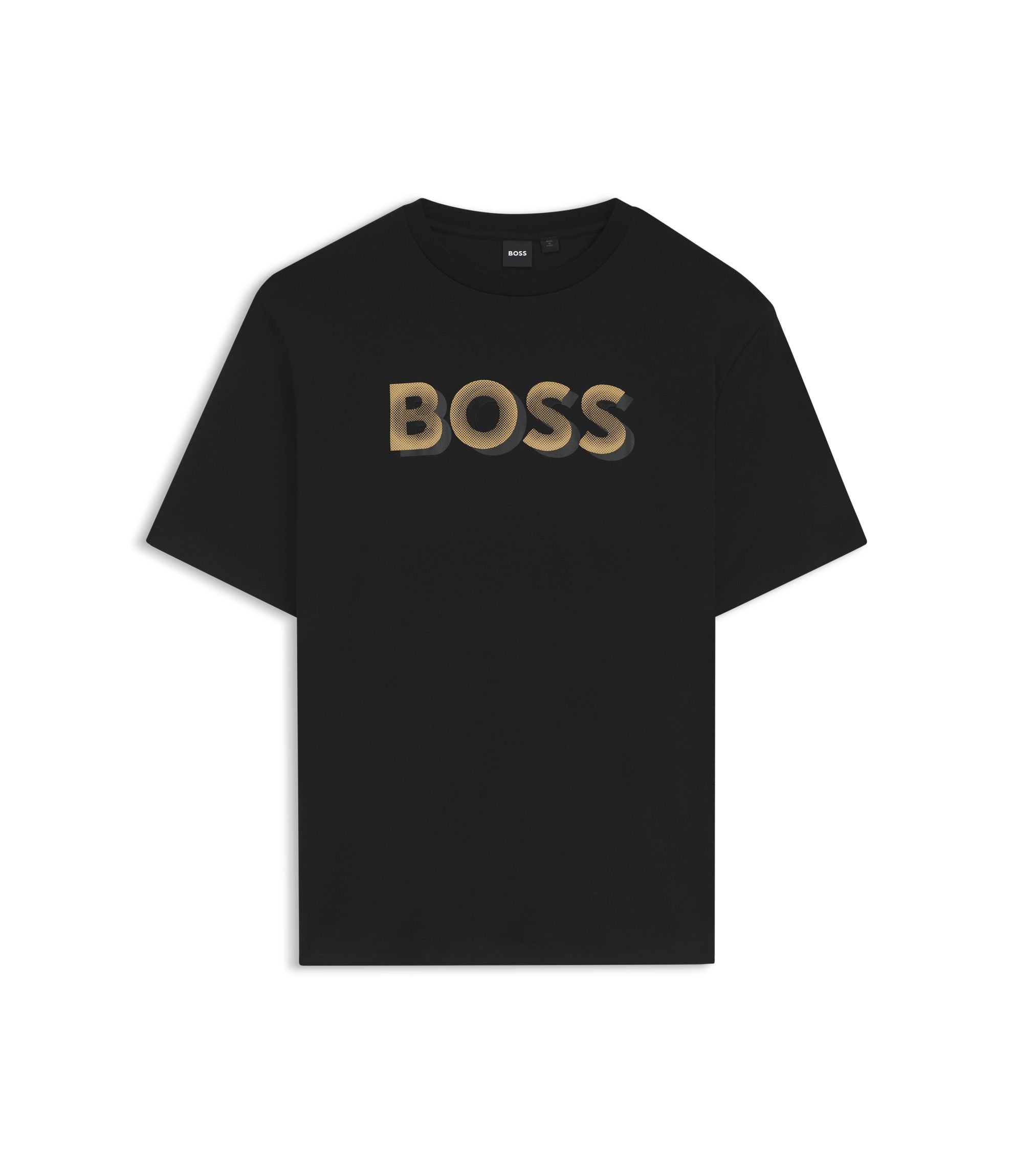 Boss Mercerized Cotton T Shirt With Logo Artwork Black