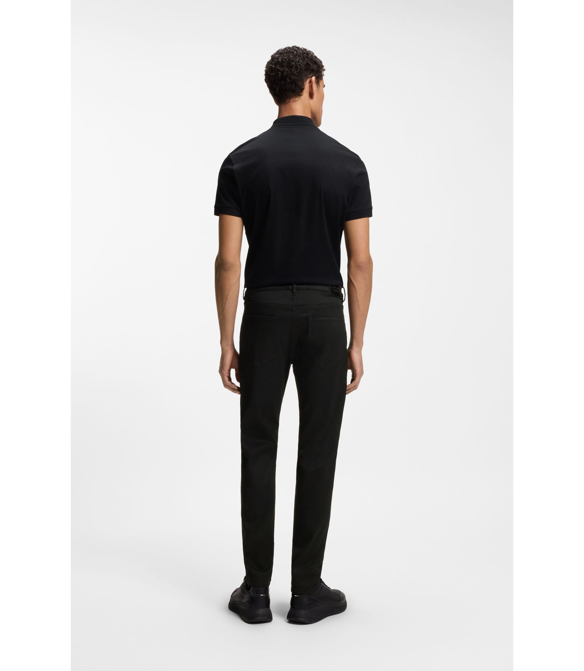 Boss Porsche X Boss Tapered Fit Pants In Stretch Denim Black