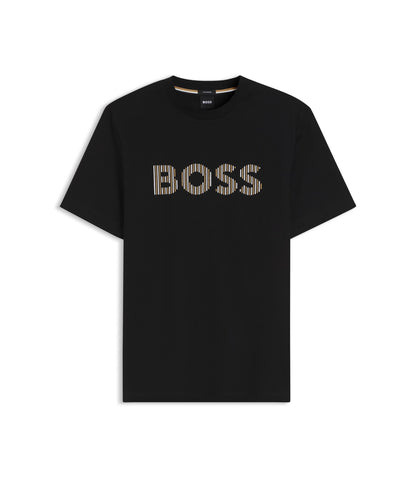 Boss Stripe Artwork T Shirt In Cotton Jersey Black