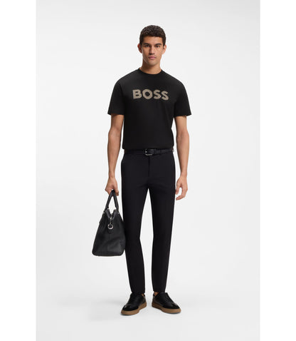 Boss Stripe Artwork T Shirt In Cotton Jersey Black