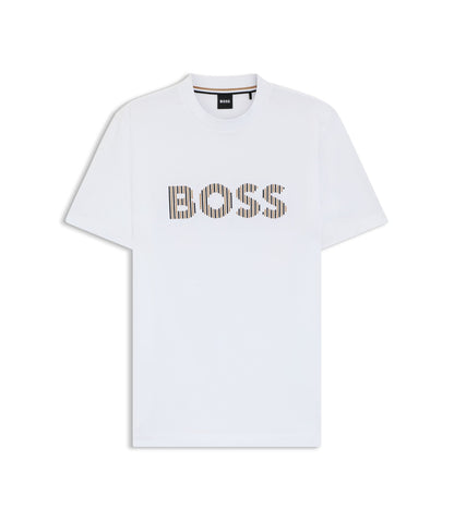 Boss Stripe Artwork T Shirt In Cotton Jersey White