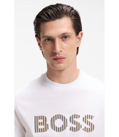 Boss Stripe Artwork T Shirt In Cotton Jersey White