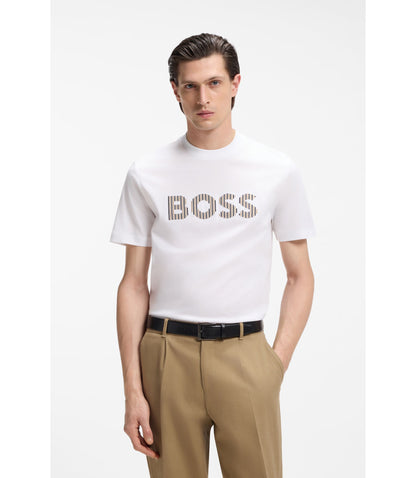 Boss Stripe Artwork T Shirt In Cotton Jersey White