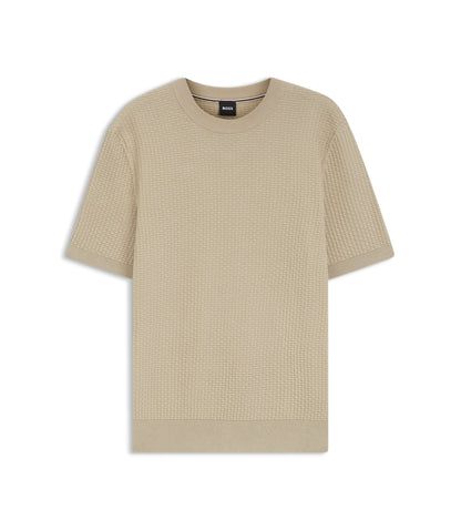 Boss Knitted Structure Sweater In Cotton Light Beige