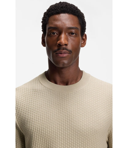 Boss Knitted Structure Sweater In Cotton Light Beige