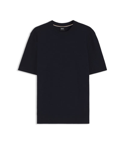 Boss Knitted Structure Sweater In Cotton Dark Blue