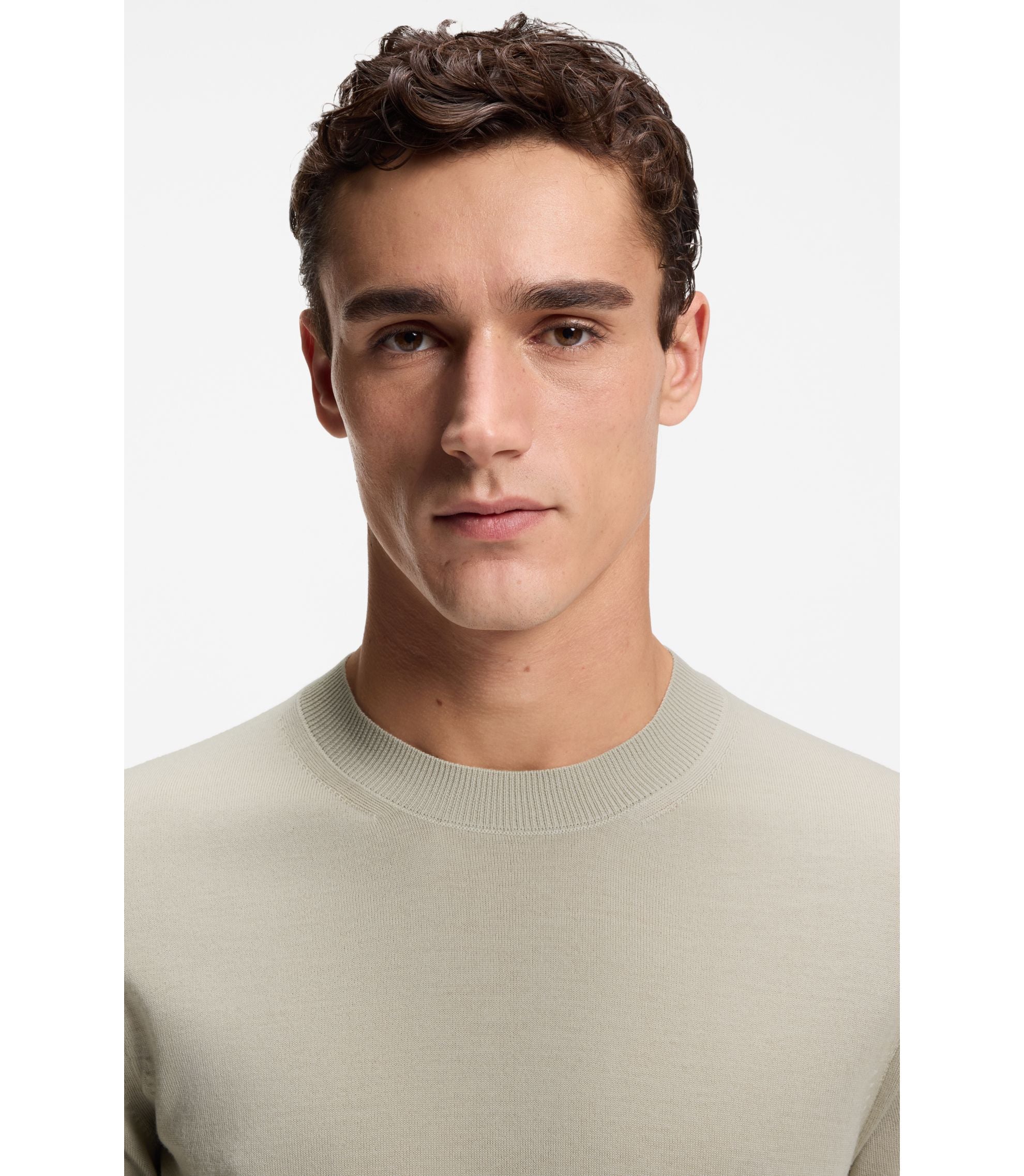 Boss Knitted Sweater In Virgin Wool Light Beige