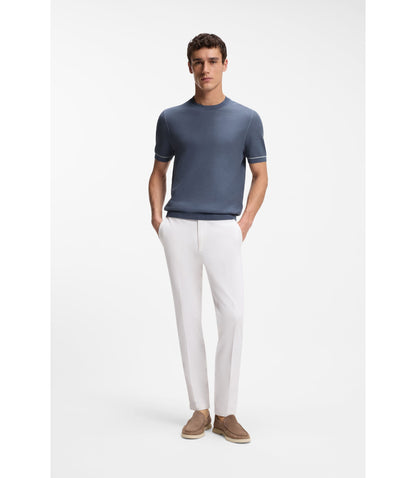 Boss Horizontal Stripe Sweater In A Cotton Blend Light Blue