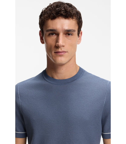 Boss Horizontal Stripe Sweater In A Cotton Blend Light Blue