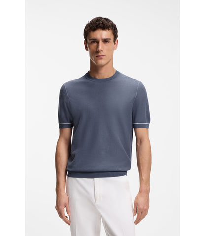 Boss Horizontal Stripe Sweater In A Cotton Blend Light Blue