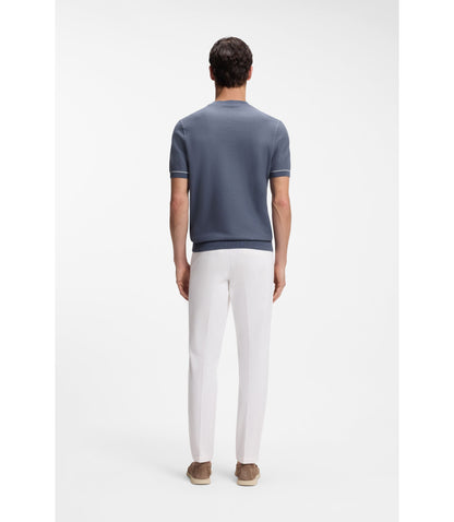 Boss Horizontal Stripe Sweater In A Cotton Blend Light Blue