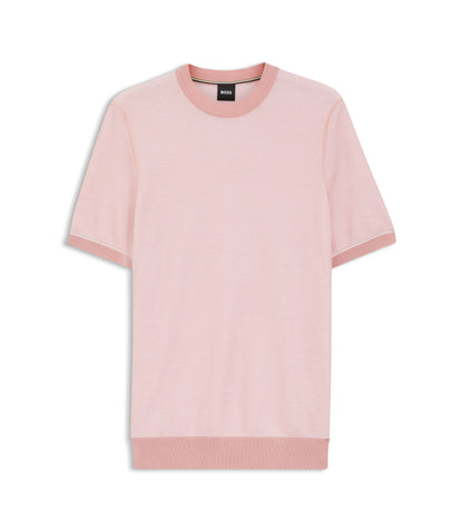 Boss Horizontal Stripe Sweater In A Cotton Blend Light Pink