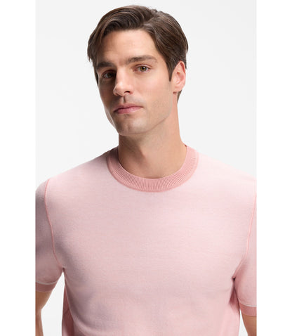 Boss Horizontal Stripe Sweater In A Cotton Blend Light Pink