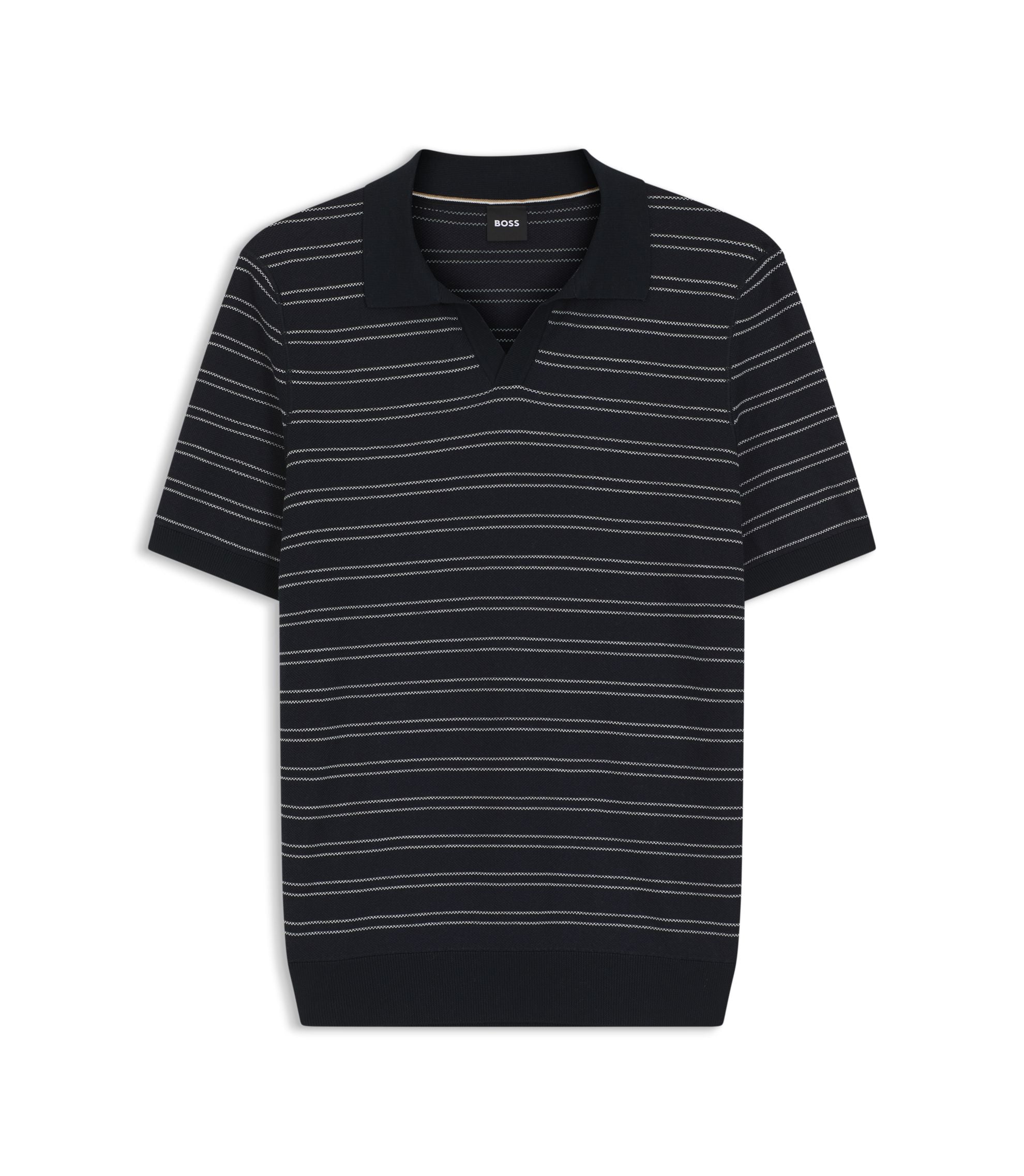 Boss Cotton Blend Knit Polo With Horizontal Stripe Dark Blue