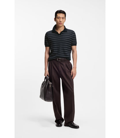 Boss Cotton Blend Knit Polo With Horizontal Stripe Dark Blue