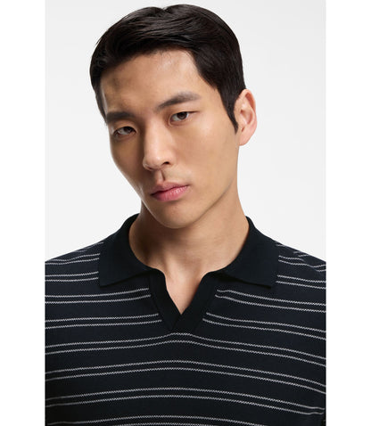 Boss Cotton Blend Knit Polo With Horizontal Stripe Dark Blue